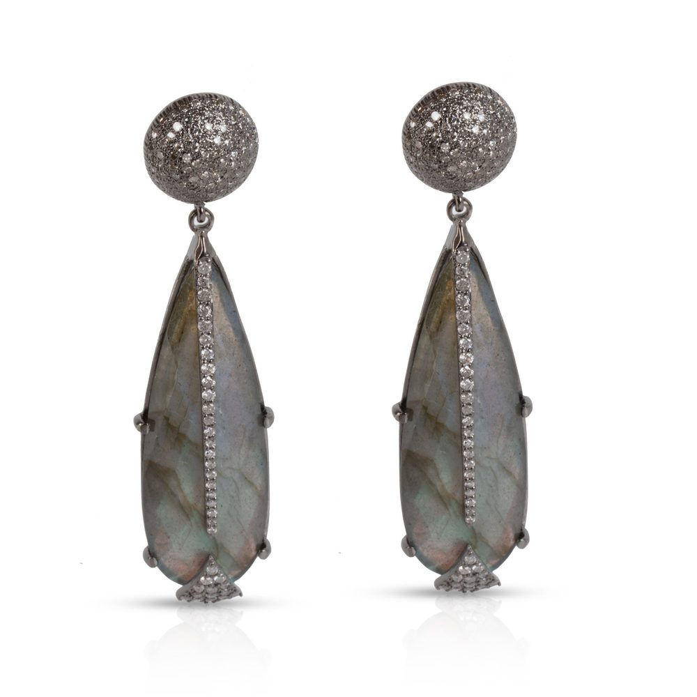 Sheryl Lowe Spike Earrings with Labradorite & Diamond in Sterling Silver 0.5 CTW